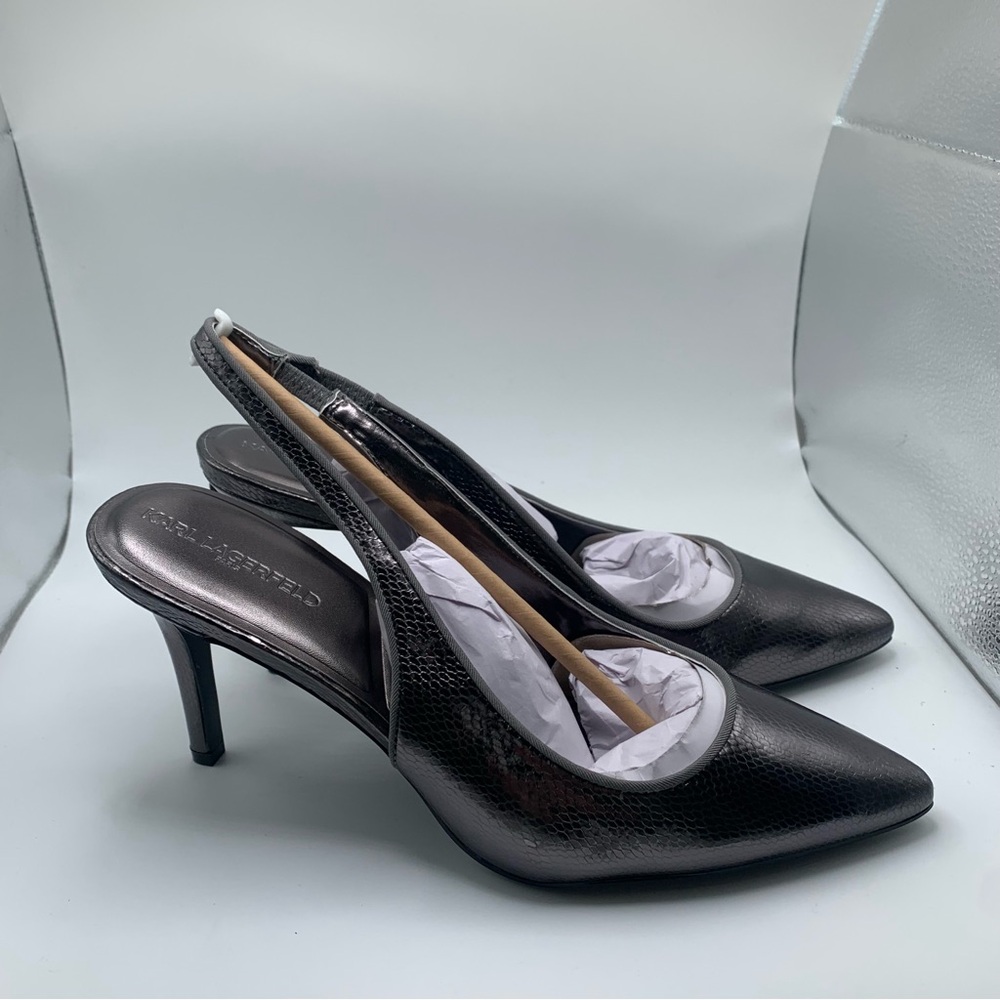 NWB Karl Lagerfeld Rosalyn Slingback Pump dark slate snake print size 10M EU 41 - Picture 6 of 9